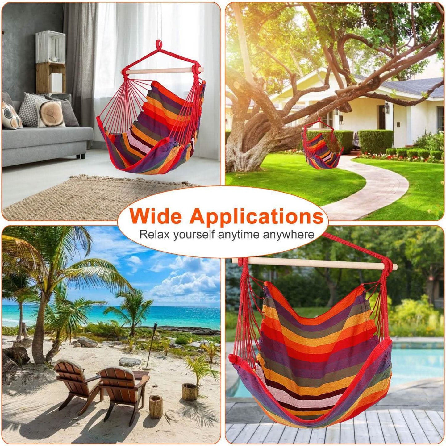 Hammock Hanging Chair Canvas with 2 Pillows DailySale
