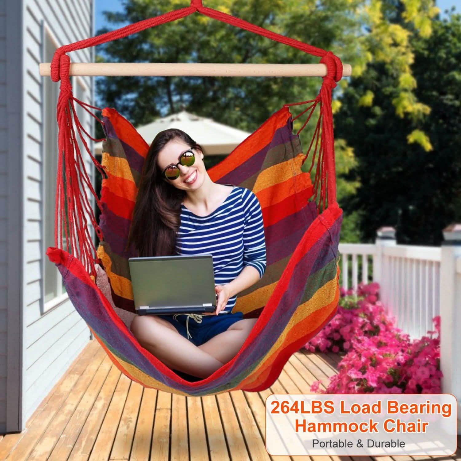 Hammock Hanging Chair Canvas with 2 Pillows DailySale