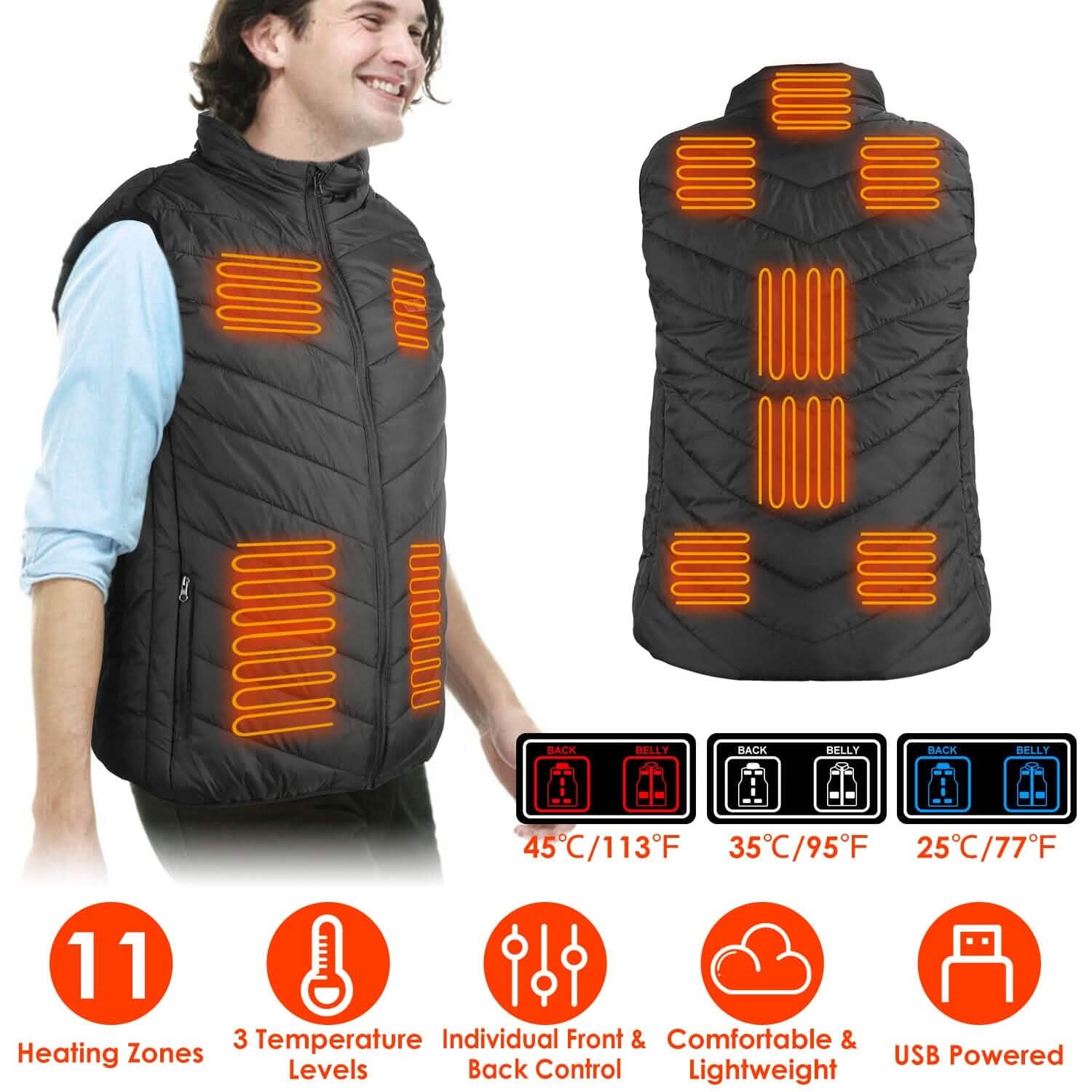 Heated Vest Electric USB Jacket with 3 Temperature Levels DailySale
