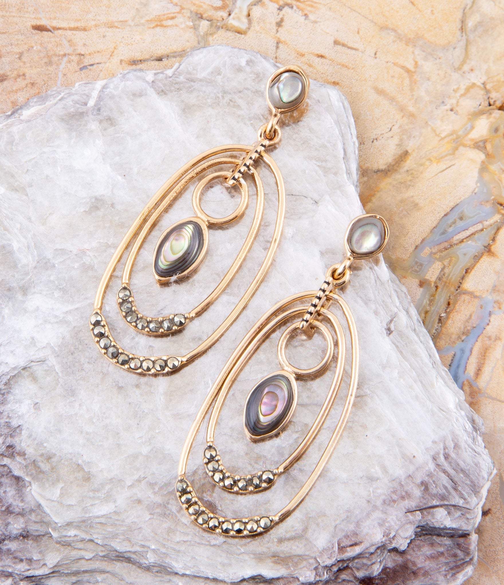 Henle Green Abalone Chandelier Golden Drop Earrings Barse Jewelry