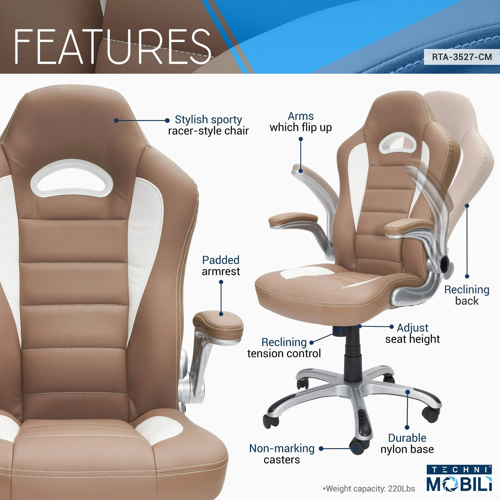 High Back Executive Sport Race Office Chair With Flip-up Arms DailySale