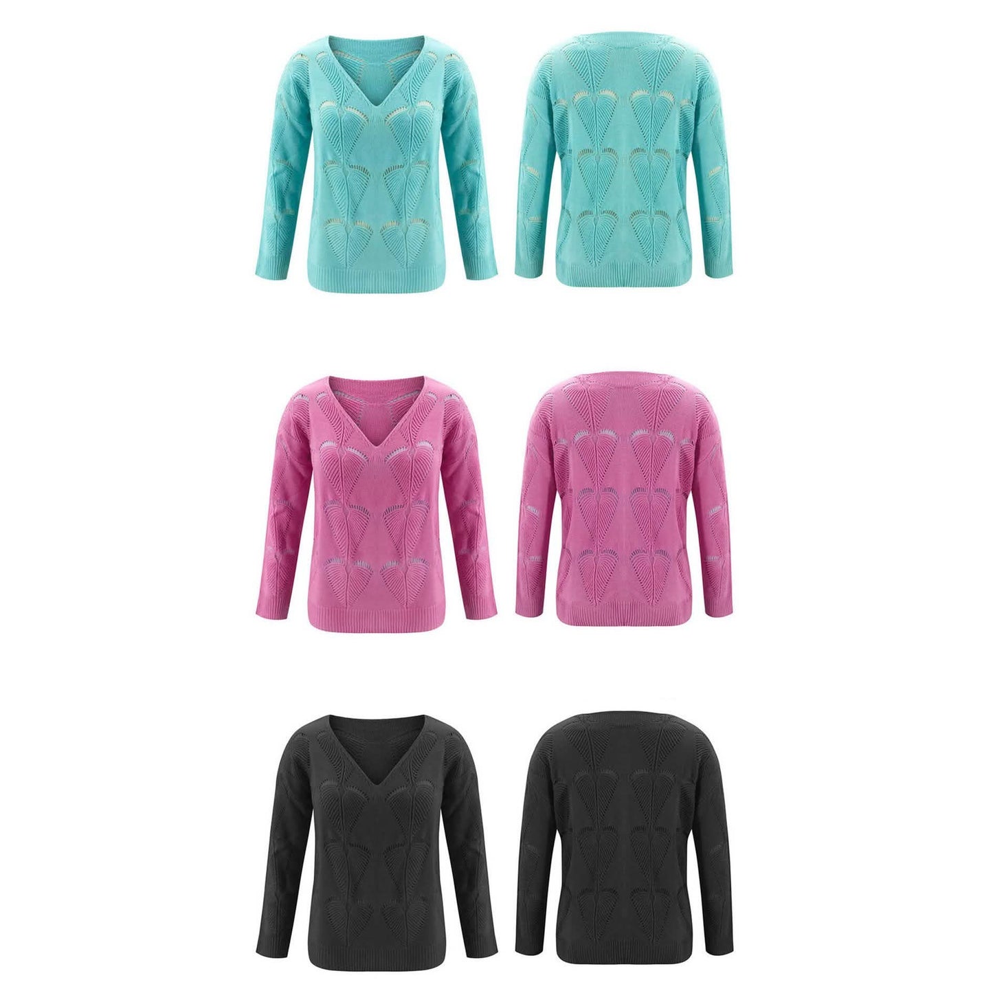 Hollow Out Design See Through V-Neck Long Sleeve Sweater DailySale