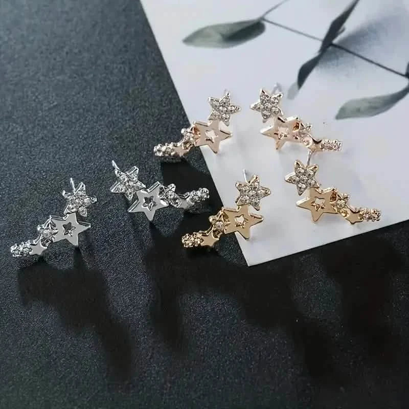 Hollow Star Earrings Zinc Alloy with Rhinestone Accents DailySale