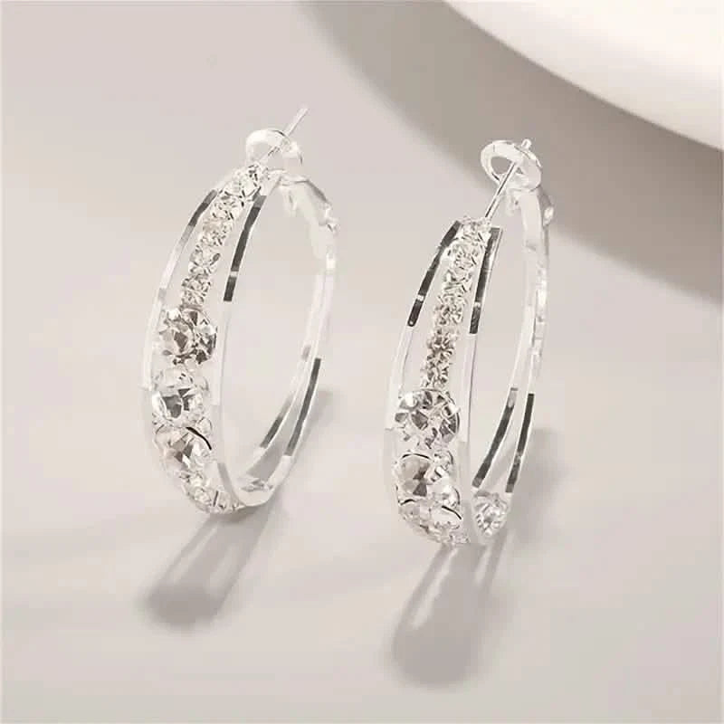 Hoop Earrings Inlaid Shiny Rhinestone For Ladies DailySale