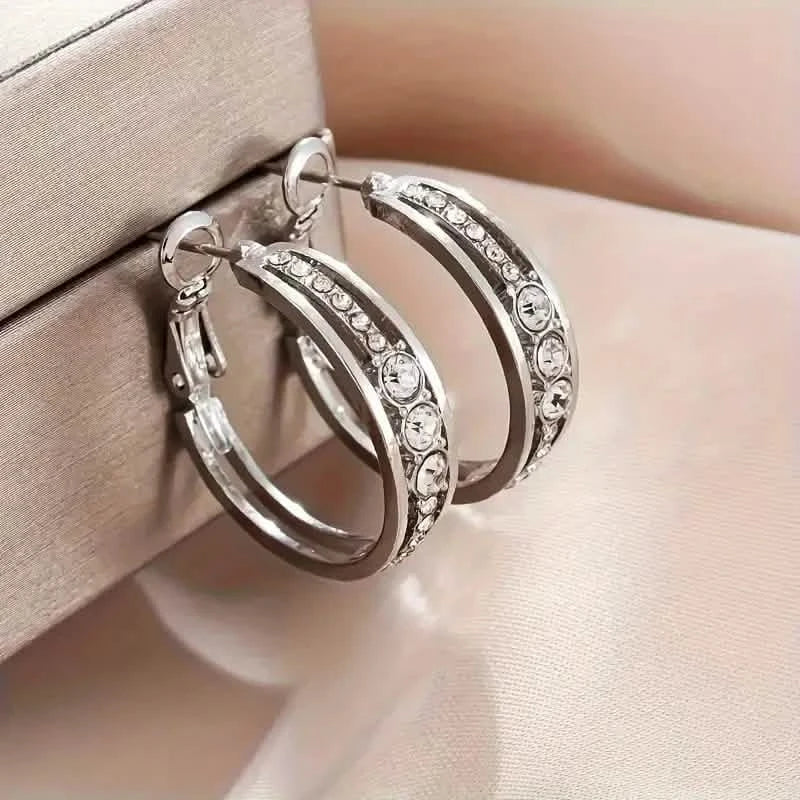 Hoop Earrings Inlaid Shiny Rhinestone For Ladies DailySale