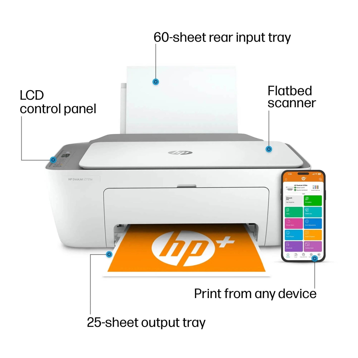 HP DeskJet 2755e All-in-One Inkjet Printer Color Mobile Print Copy Scan (Refurbished) DailySale