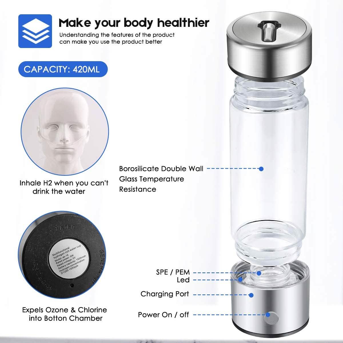Hydrogen Water Bottle Generator with Inhaler Adapter DailySale
