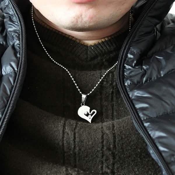 I Love You for Couple Iron Chain Black Heart Love Necklace DailySale