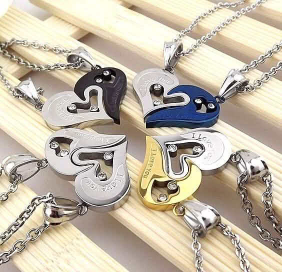 I Love You for Couple Iron Chain Black Heart Love Necklace DailySale