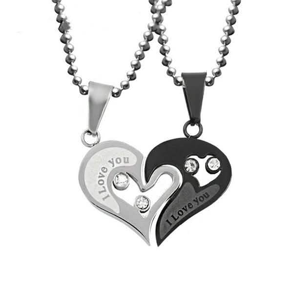 I Love You for Couple Iron Chain Black Heart Love Necklace DailySale