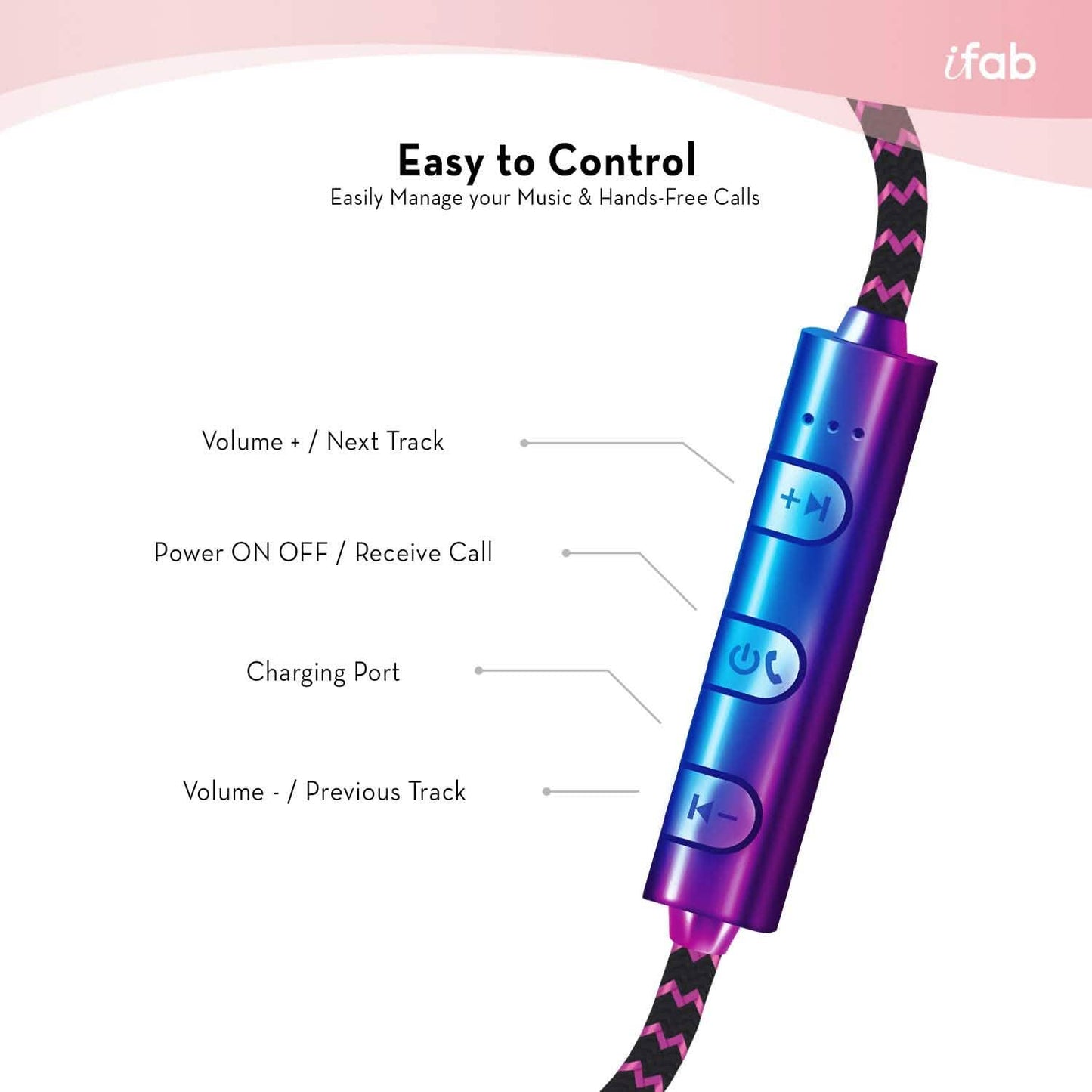 iFab Wireless Neckband Earbuds with Microphone and Control Buttons DailySale
