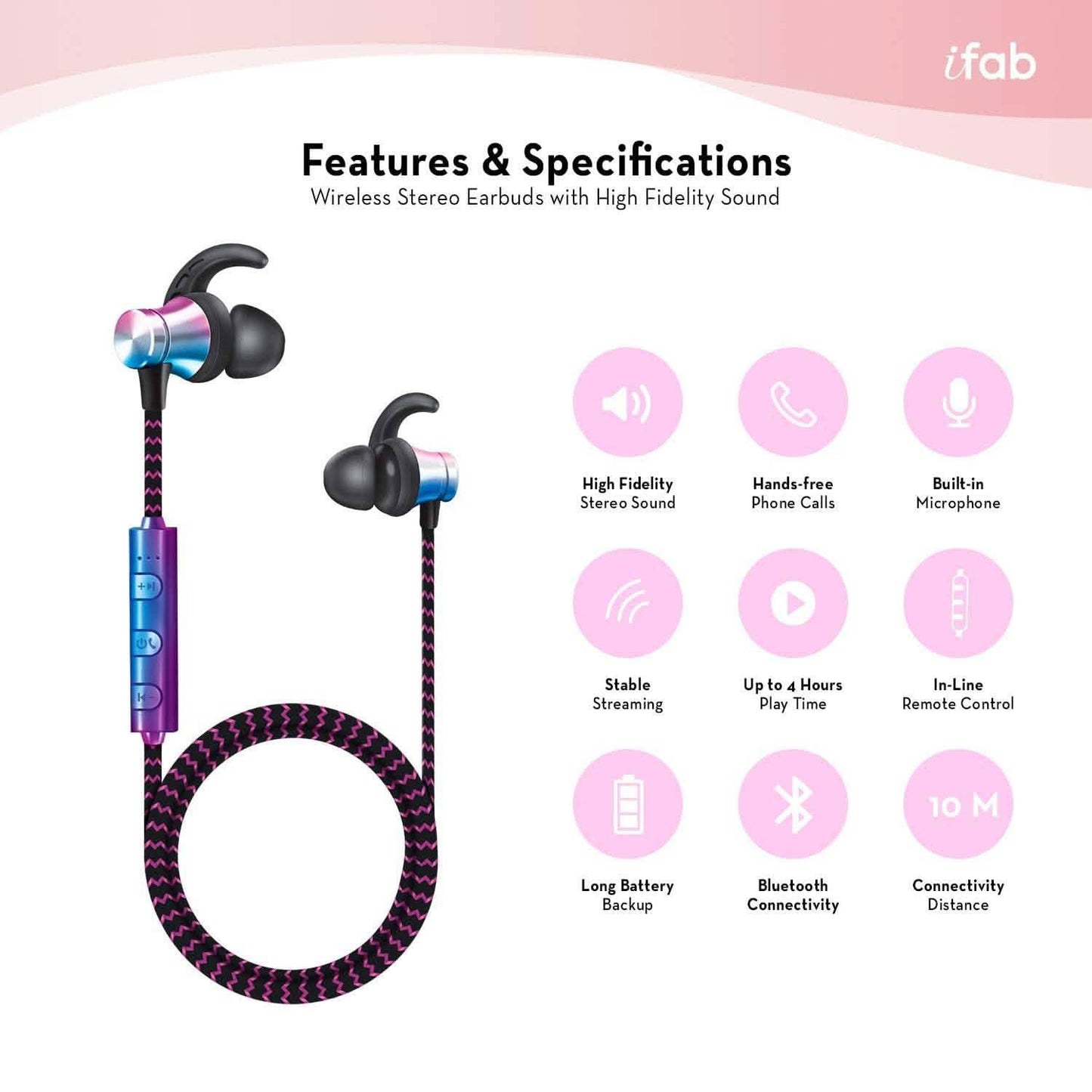 iFab Wireless Neckband Earbuds with Microphone and Control Buttons DailySale