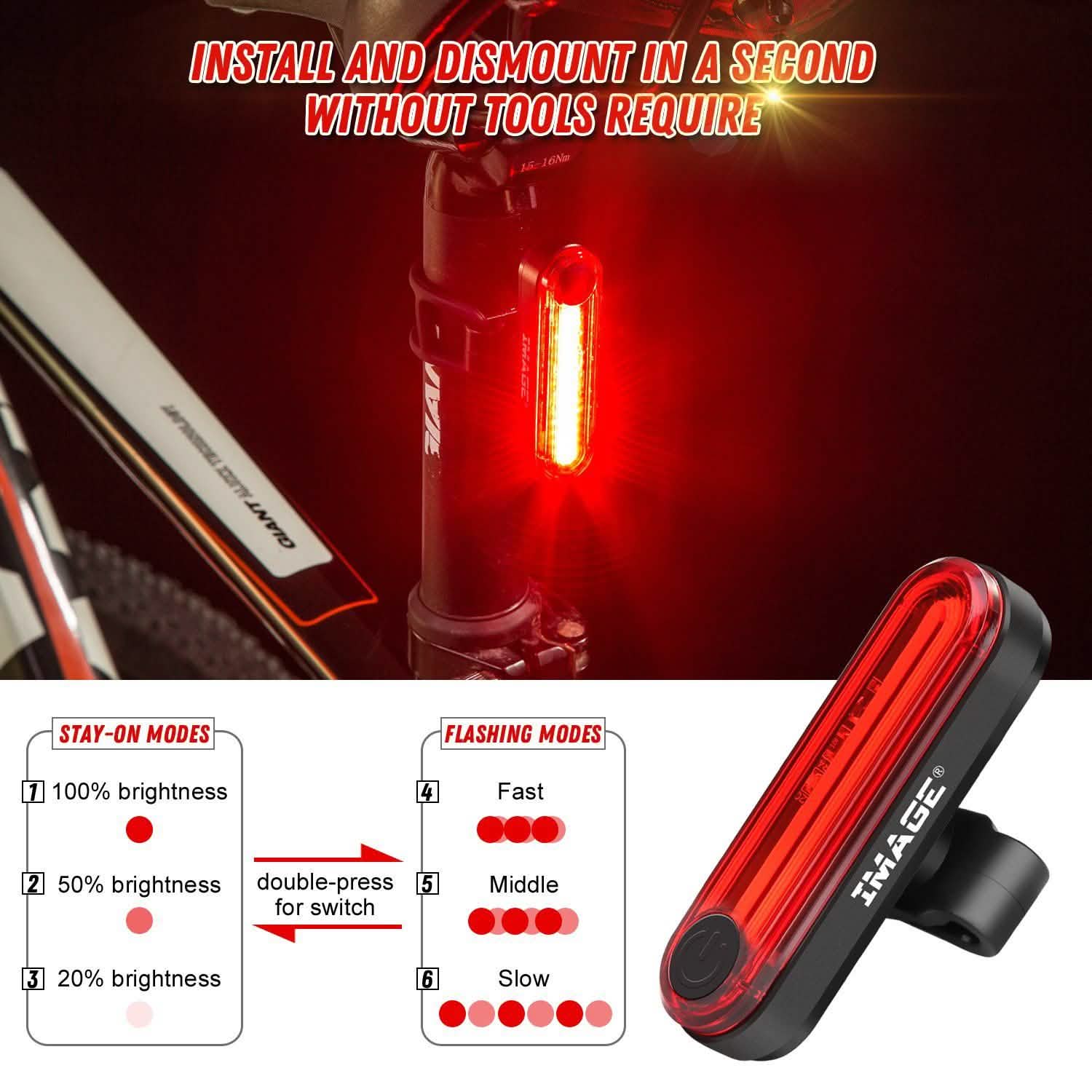 IMAGE Bike Bicycle Light Set with LED Headlights and Rear Lights DailySale