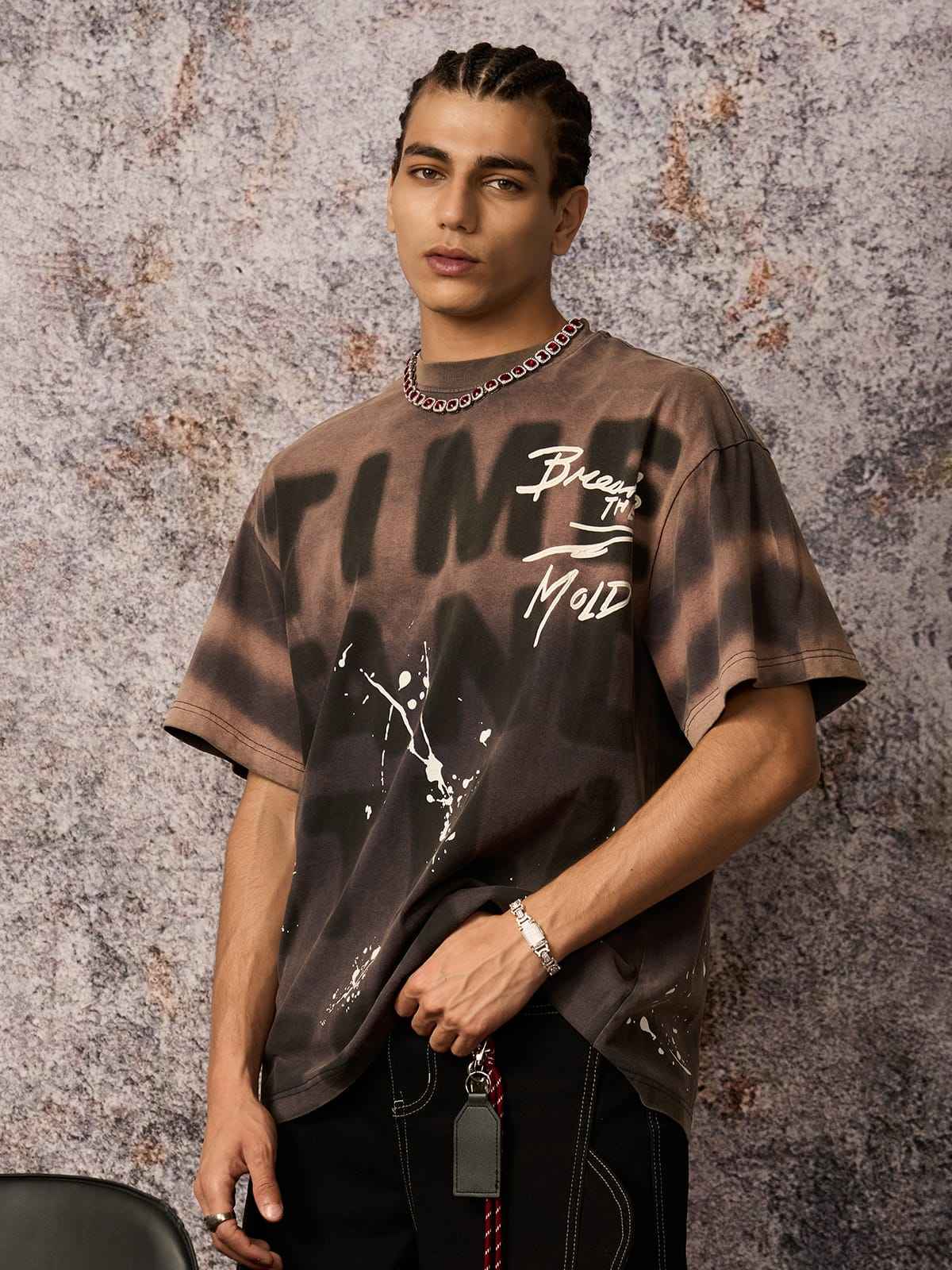 Ink Splash Letter Print T-Shirt - Unisex Oversized Graphic Streetwear Tee