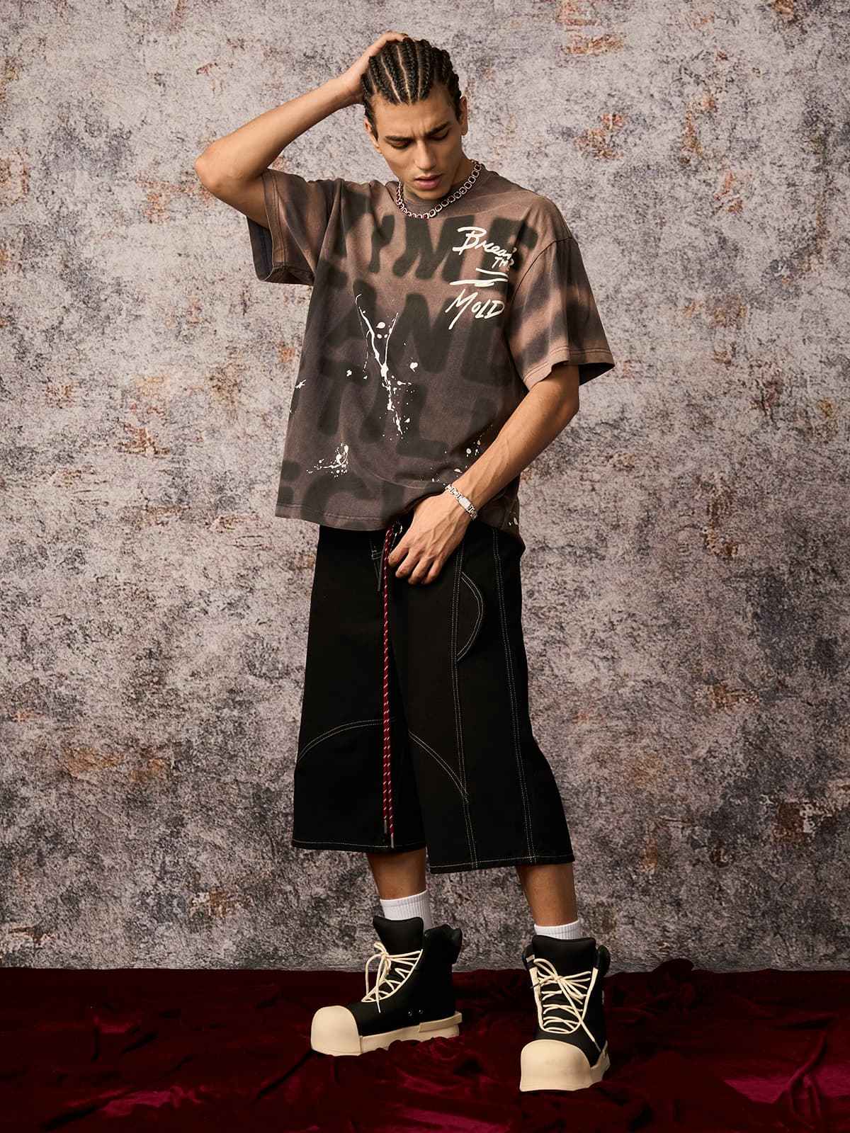 Ink Splash Letter Print T-Shirt - Unisex Oversized Graphic Streetwear Tee