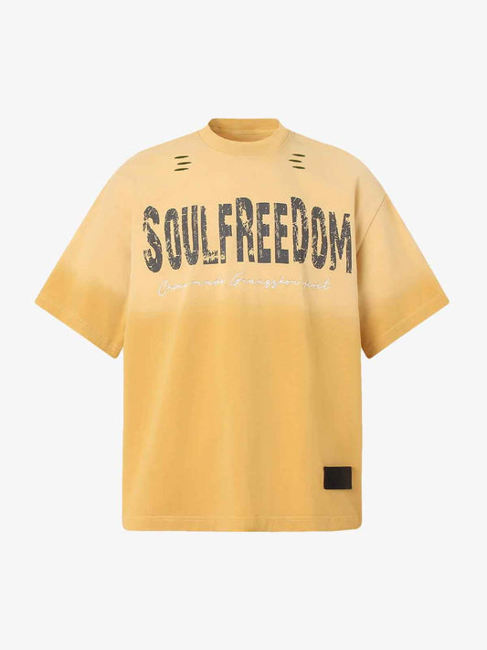 Distressed Gradient Graphic Tee - Heavyweight Oversized Vintage Wash T-Shirt