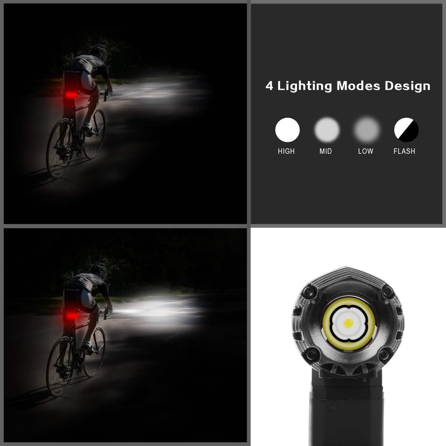 iMounTEK Bike Front Flashlight IPX4 Water-Resistant with Tail Warning/Safety LED Lamp DailySale