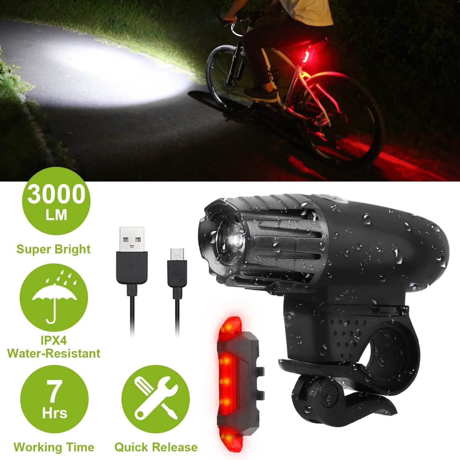 iMounTEK Bike Front Flashlight IPX4 Water-Resistant with Tail Warning/Safety LED Lamp DailySale