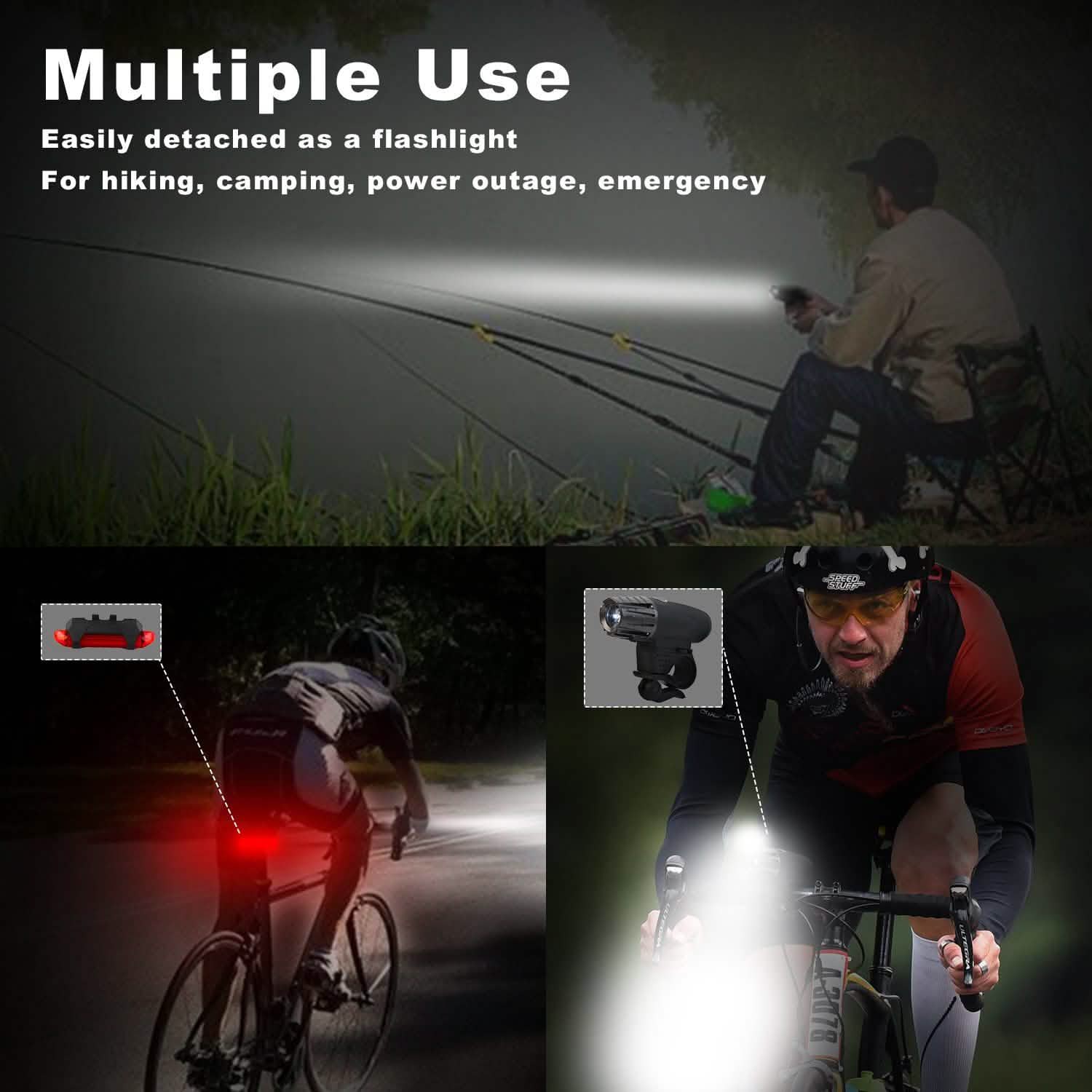 iMounTEK Bike Front Flashlight IPX4 Water-Resistant with Tail Warning/Safety LED Lamp DailySale