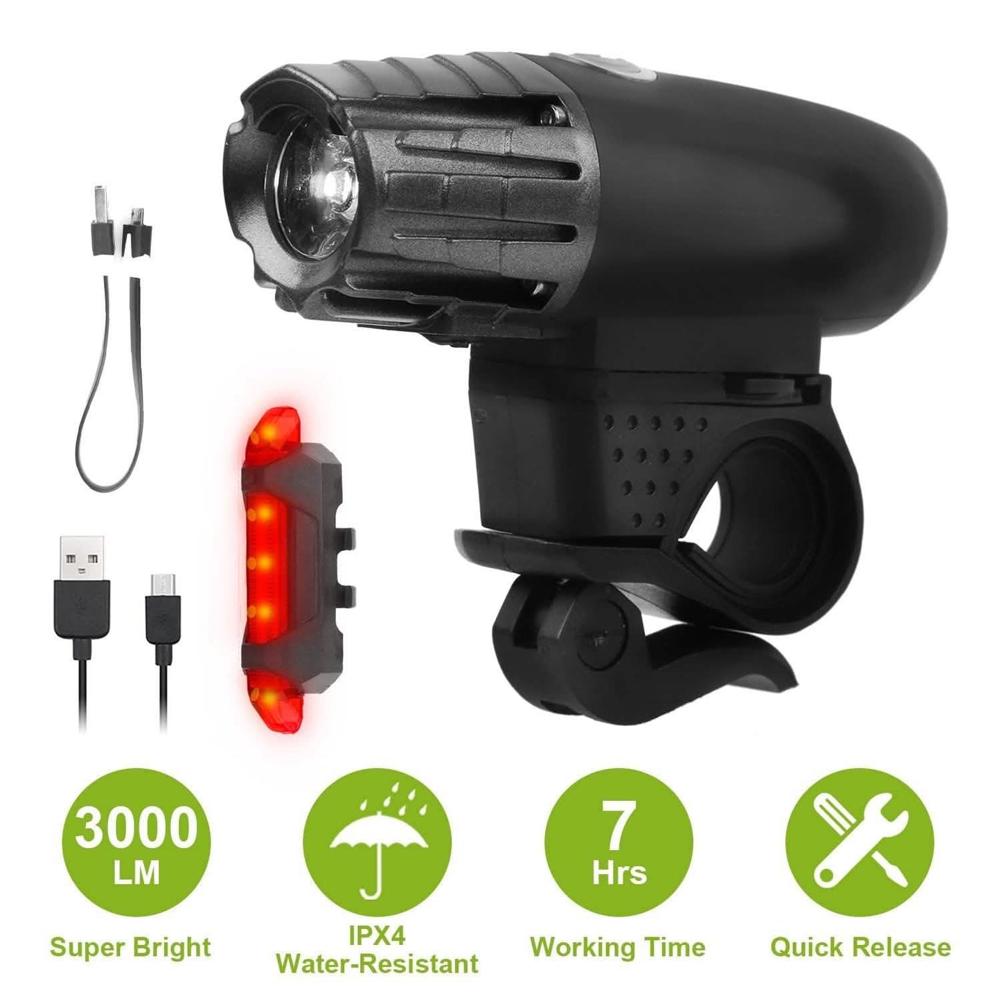iMounTEK Bike Front Flashlight IPX4 Water-Resistant with Tail Warning/Safety LED Lamp DailySale