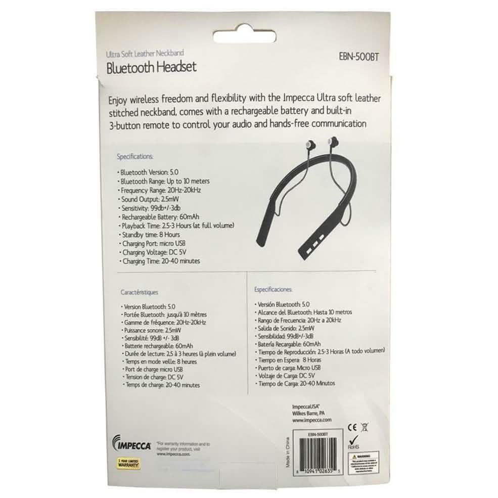 IMPECCA EBN-500BT Bluetooth Leather Neckband Stereo Earphone DailySale