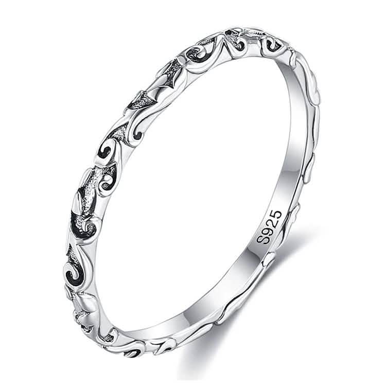 INALIS 925 Sterling Silver Ring for Women and Men Engraved Pattern Anniversary Rings DailySale