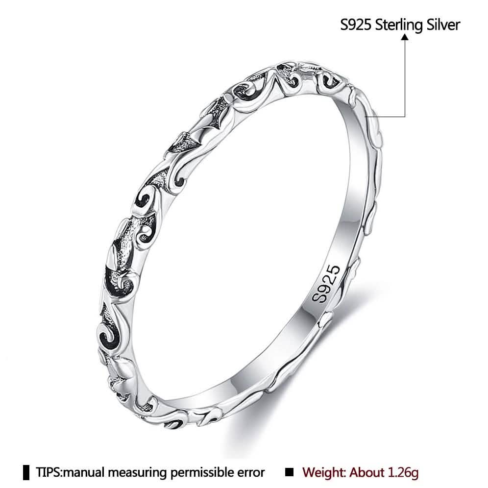 INALIS 925 Sterling Silver Ring for Women and Men Engraved Pattern Anniversary Rings DailySale
