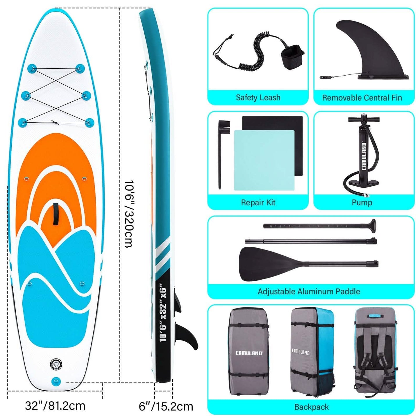 Inflatable Paddle Board Stand up Adults with Adjustable Paddle and Removable Fin Orange DailySale