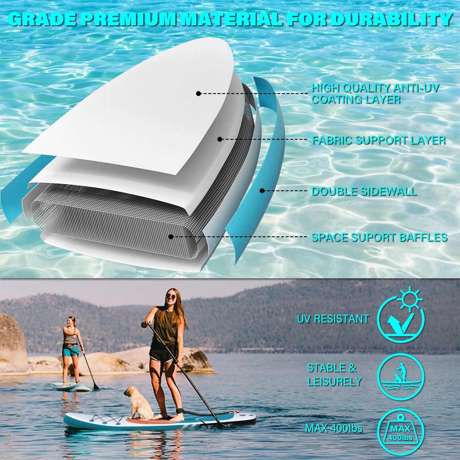 Inflatable Paddle Board Stand up Adults with Adjustable Paddle and Removable Fin Orange DailySale