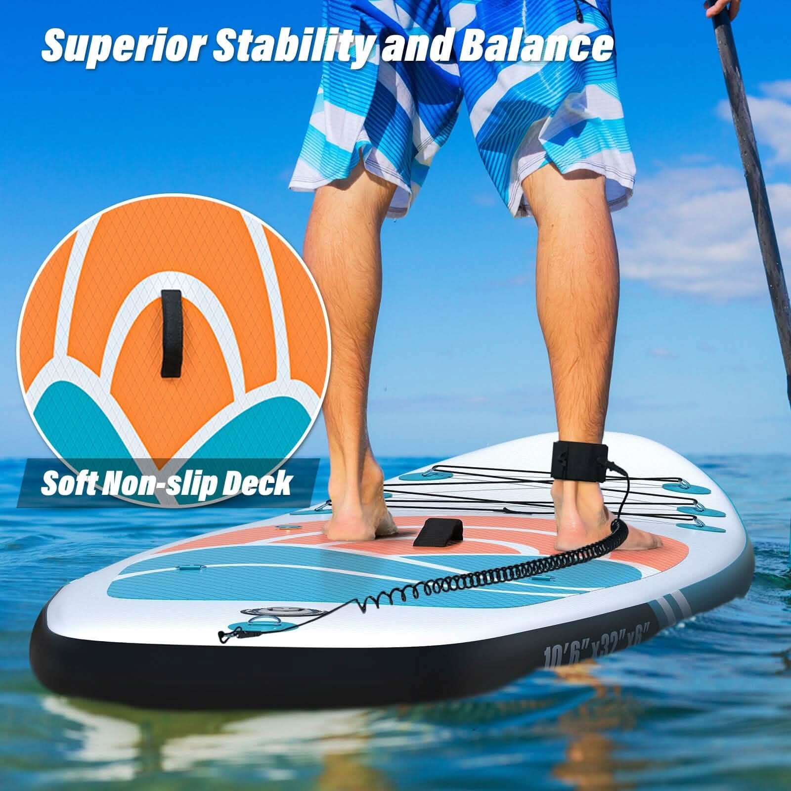 Inflatable Paddle Board Stand up Adults with Adjustable Paddle and Removable Fin Orange DailySale