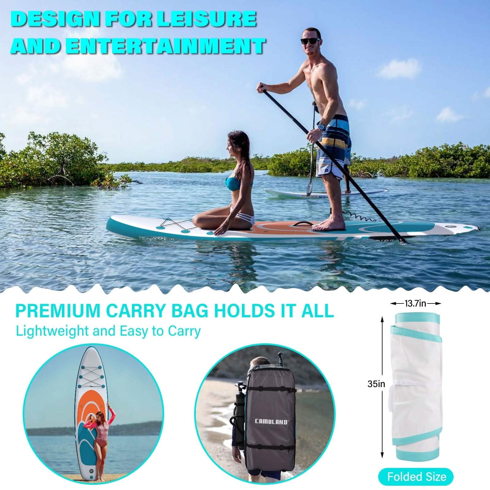 Inflatable Paddle Board Stand up Adults with Adjustable Paddle and Removable Fin Orange DailySale