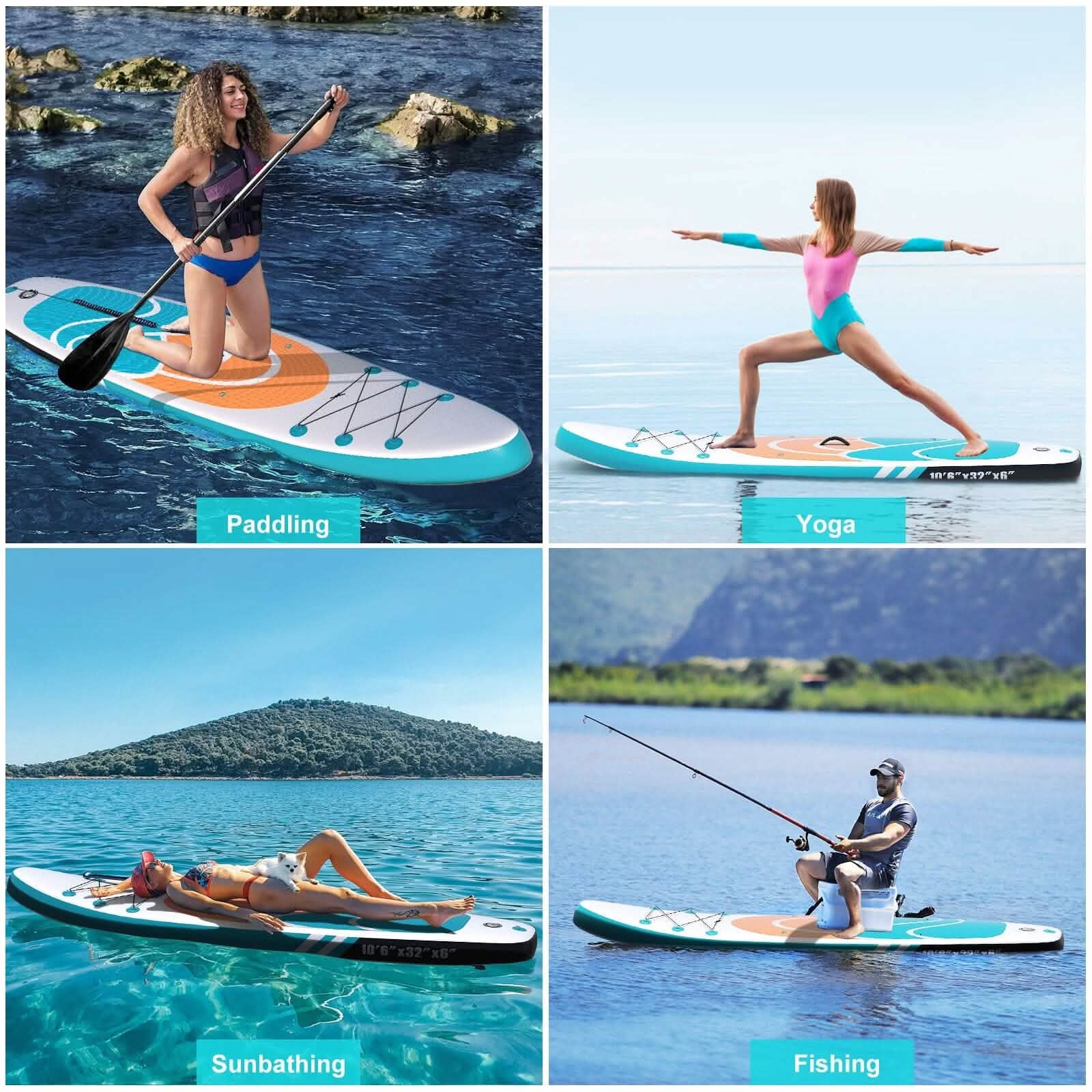 Inflatable Paddle Board Stand up Adults with Adjustable Paddle and Removable Fin Orange DailySale