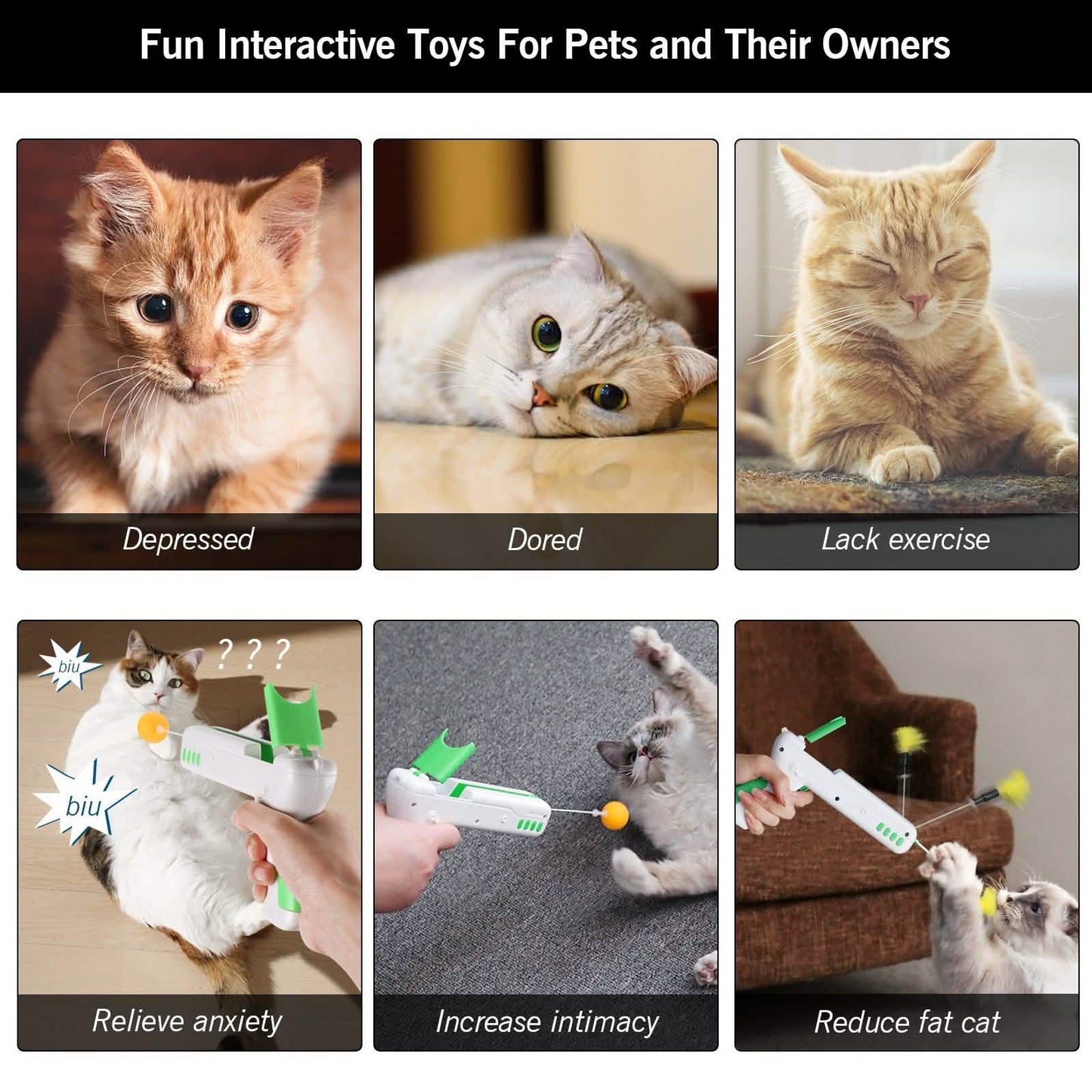 Interactive Cat Toy Gun Stick with Ball and Feather DailySale