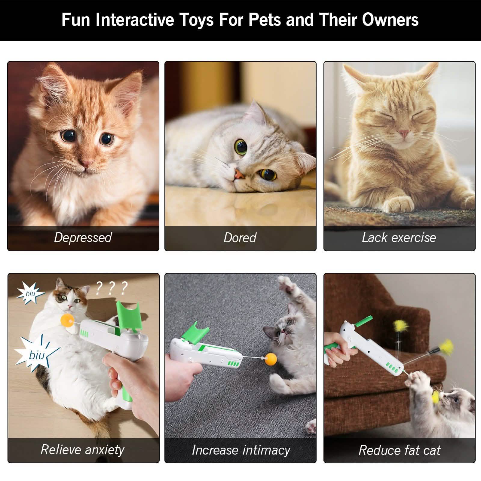 Interactive Cat Toy Gun Stick with Ball and Feather DailySale