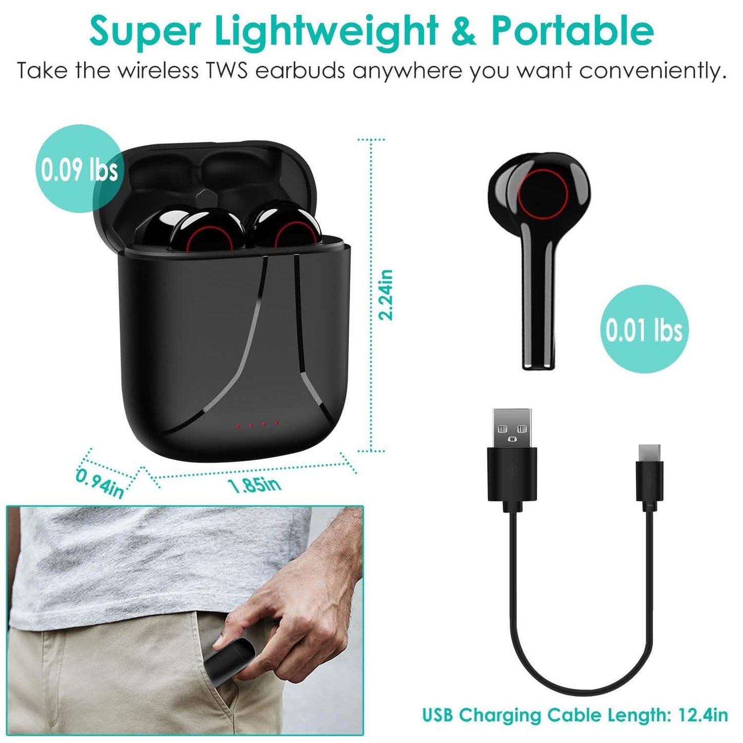 IPX5 Waterproof Wireless 5.0 TWS Earbuds Wireless Headset with Mic DailySale