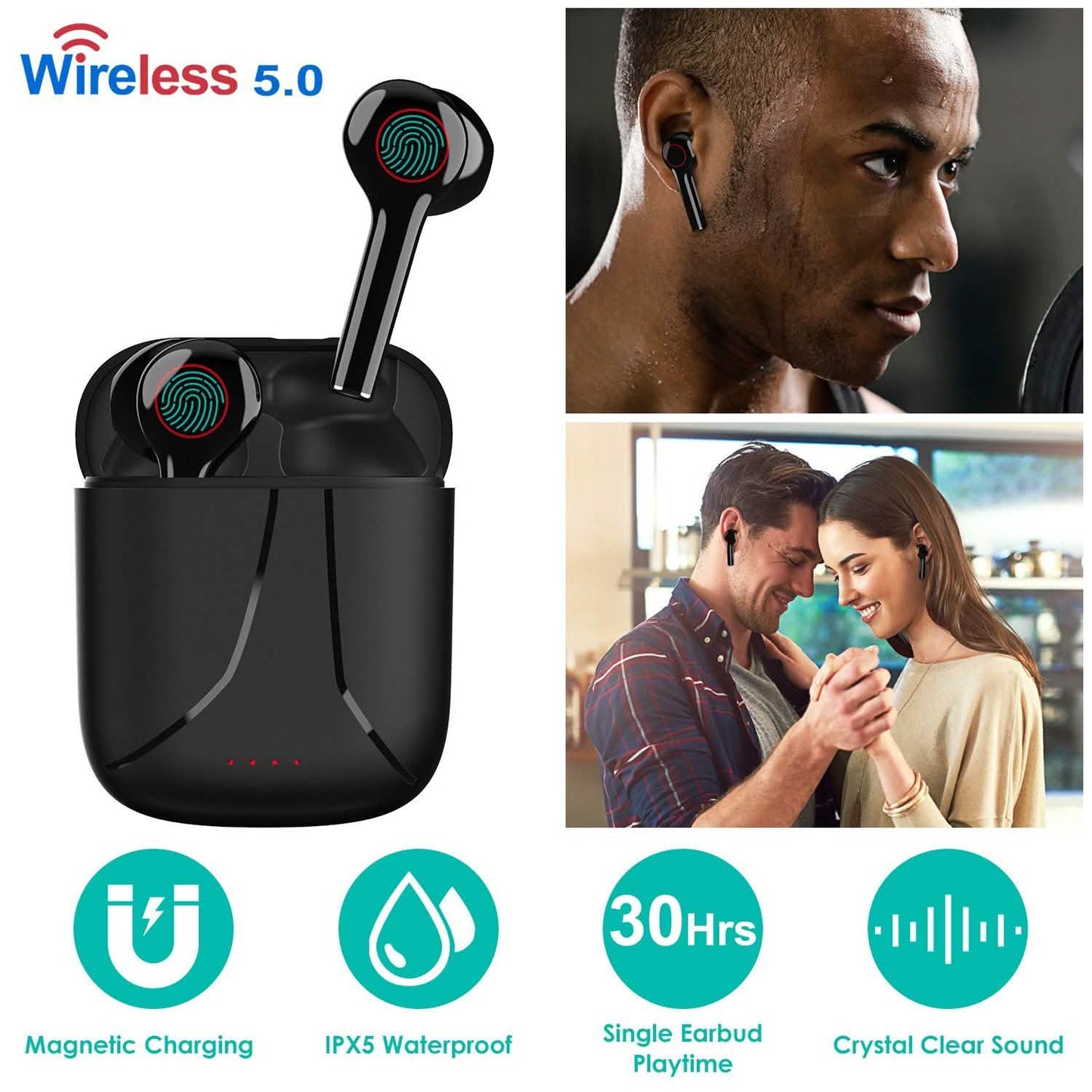 IPX5 Waterproof Wireless 5.0 TWS Earbuds Wireless Headset with Mic DailySale