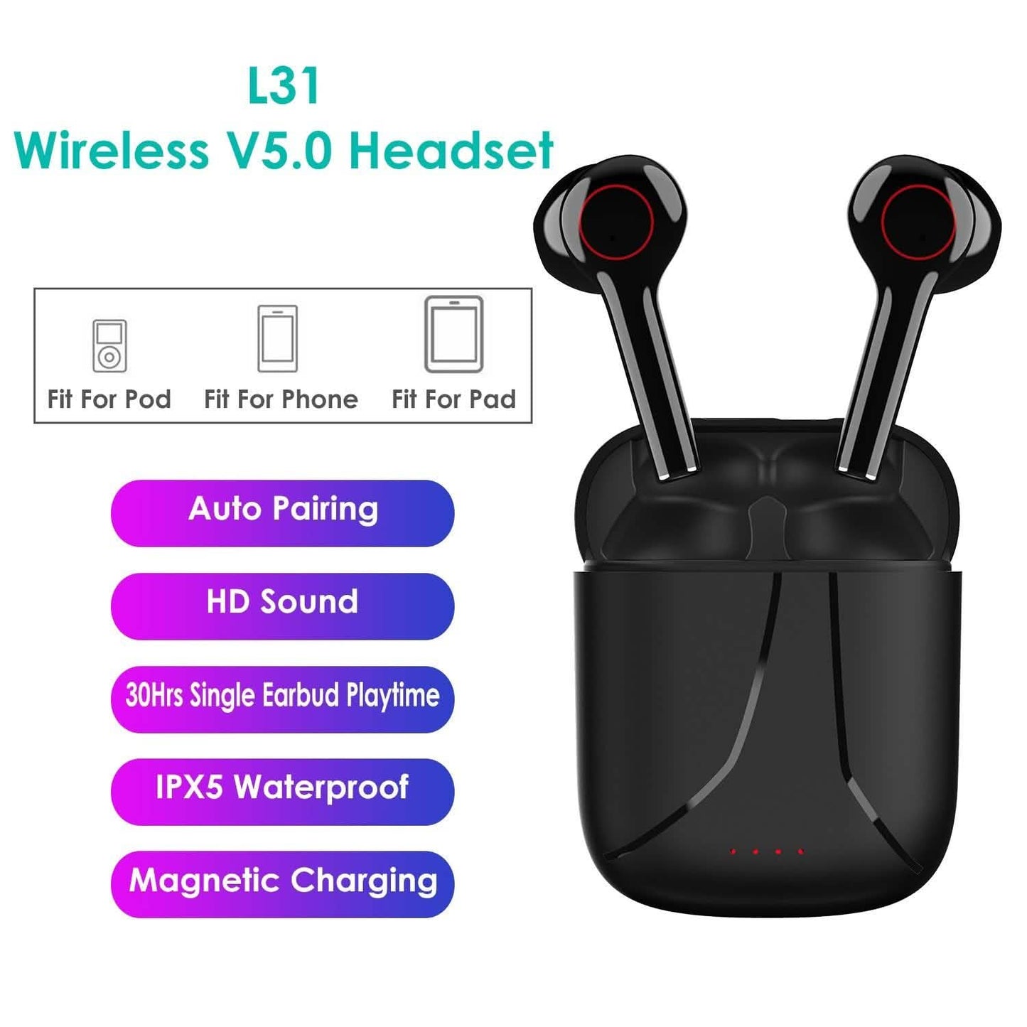 IPX5 Waterproof Wireless 5.0 TWS Earbuds Wireless Headset with Mic DailySale