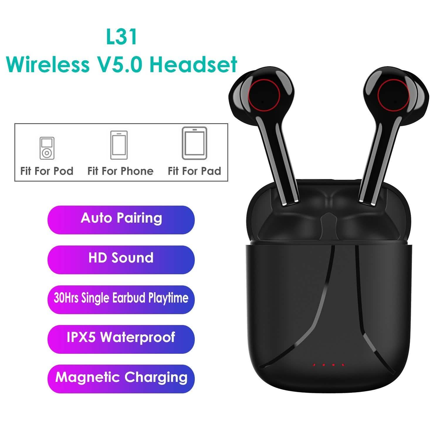 IPX5 Waterproof Wireless 5.0 TWS Earbuds Wireless Headset with Mic DailySale