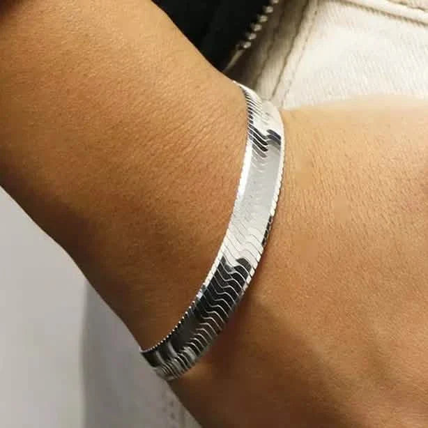 Italian Solid Sterling Silver 7MM Herringbone Bracelet DailySale