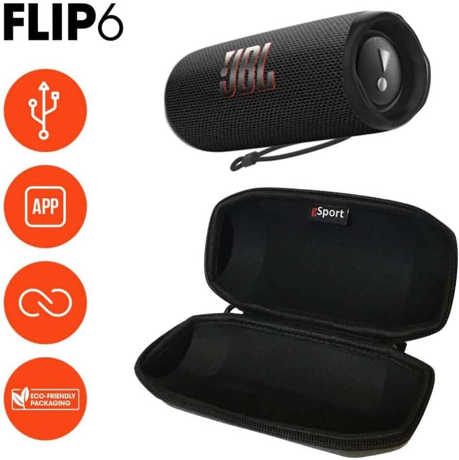 JBL FLIP 6 Waterproof Portable Speaker Bundle with gSport Carbon Fiber Case (Black)  (Refurbished) DailySale