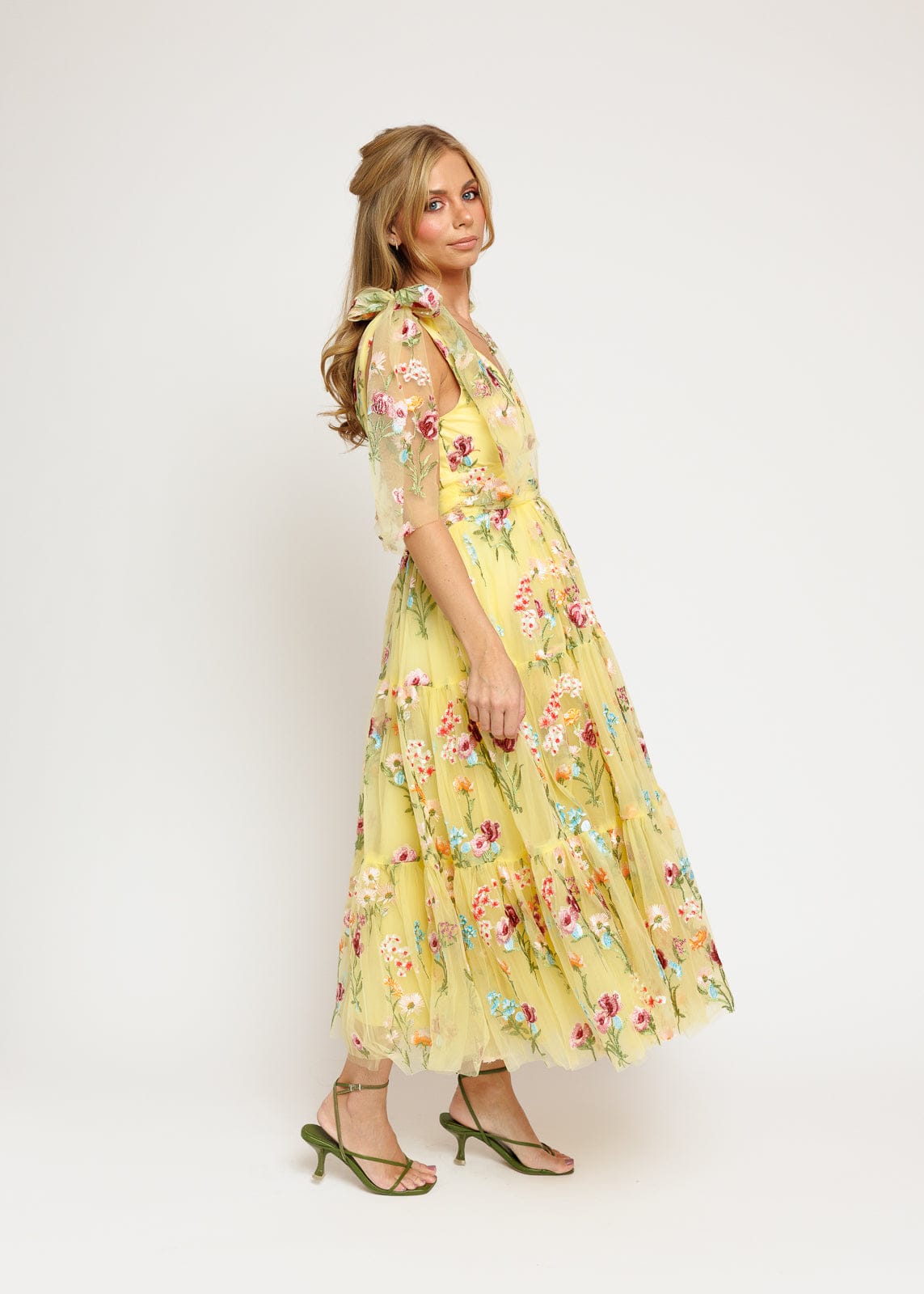 Margaret Floral Embroidered Midi Dress Yellow JessaKae