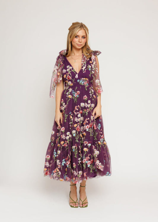 Margaret Floral Midi Dress Purple JessaKae