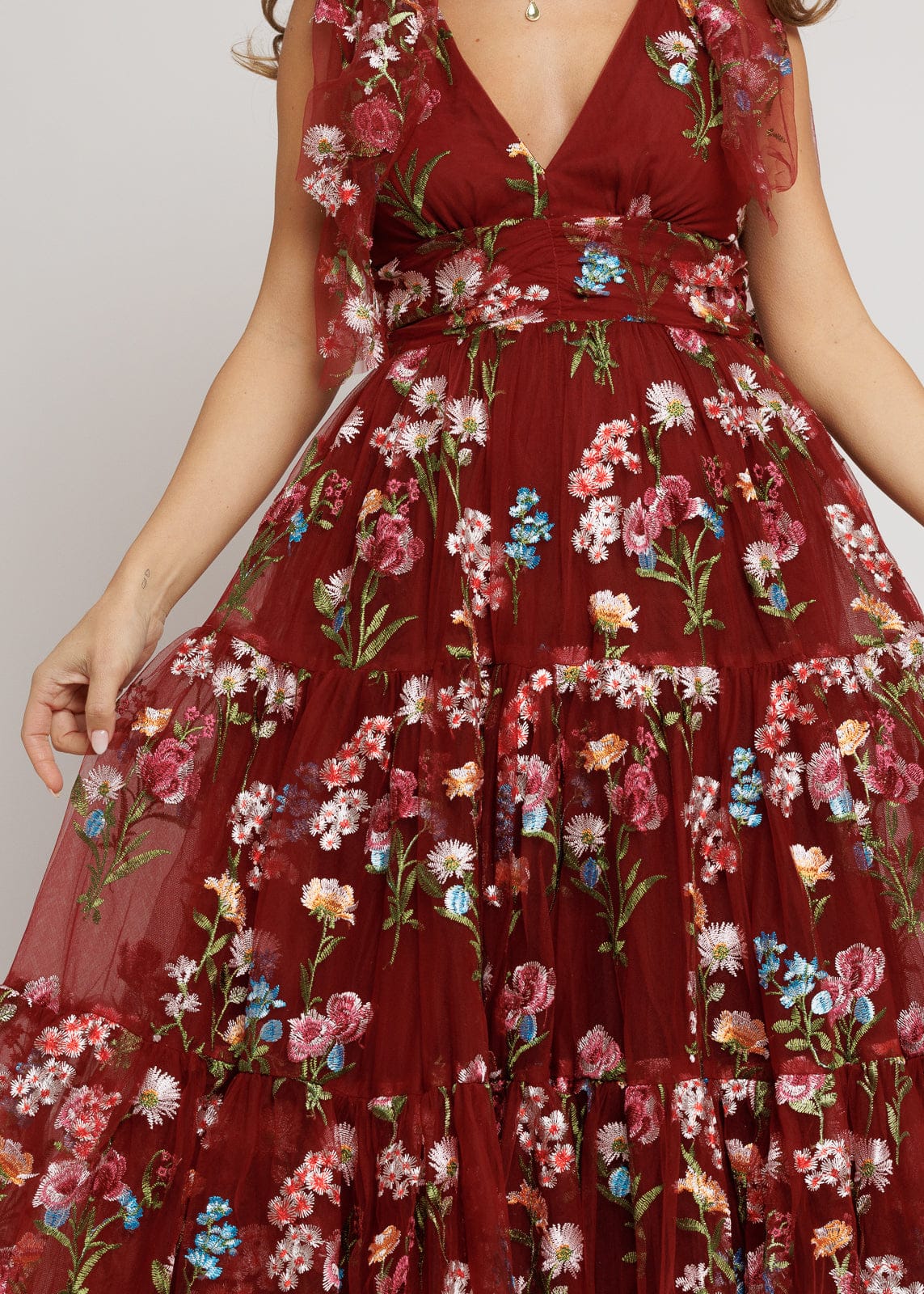 Margaret Floral Midi Dress Red JessaKae