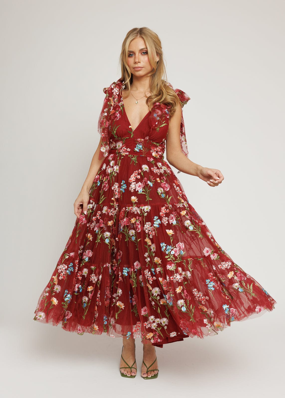 Margaret Floral Midi Dress Red JessaKae