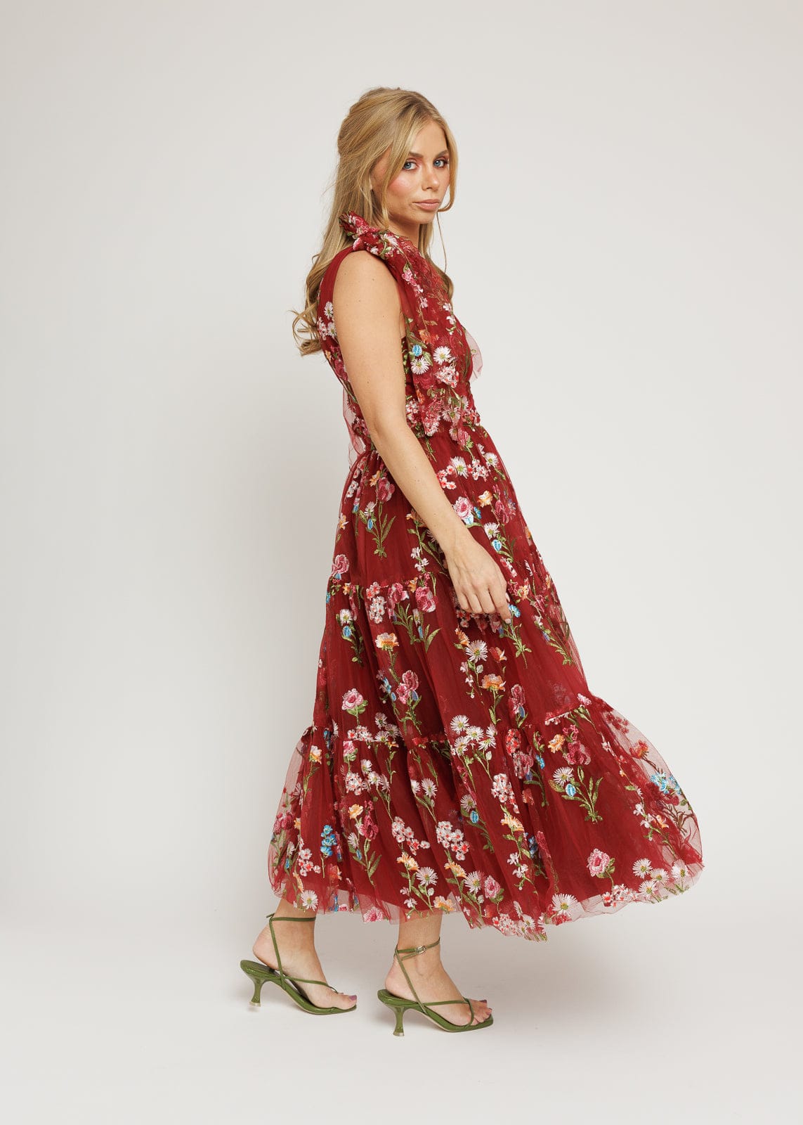 Margaret Floral Midi Dress Red JessaKae
