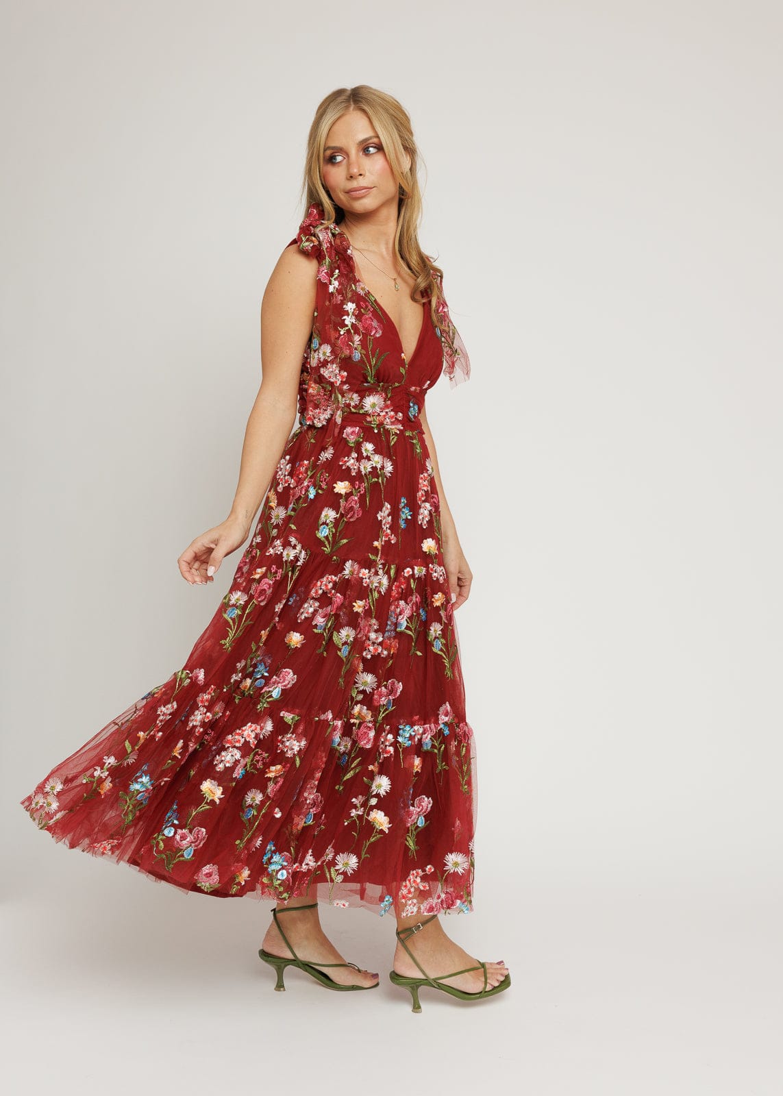Margaret Floral Midi Dress Red JessaKae