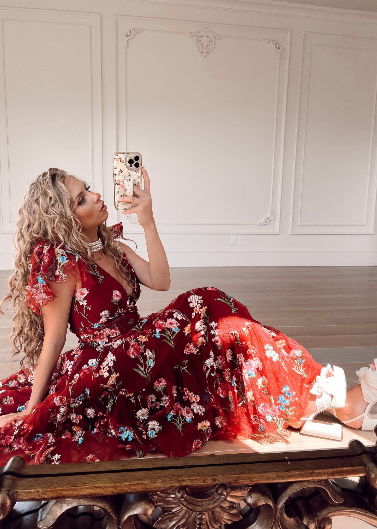 Margaret Floral Midi Dress Red JessaKae