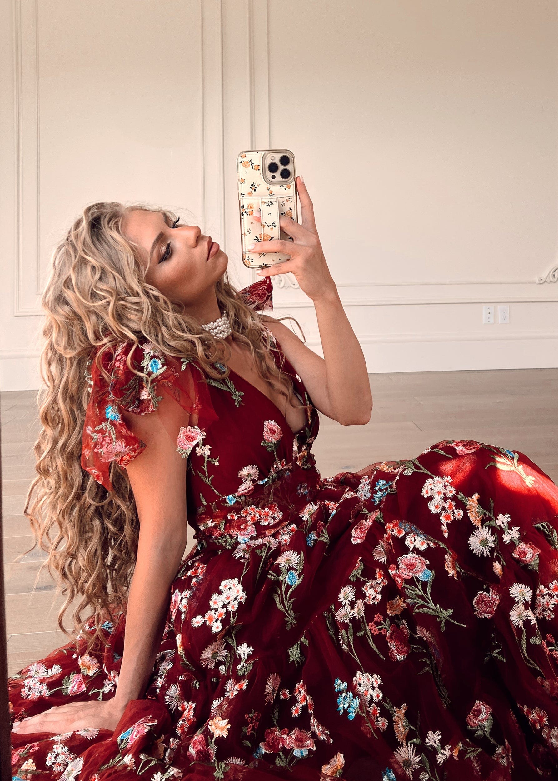 Margaret Floral Midi Dress Red JessaKae