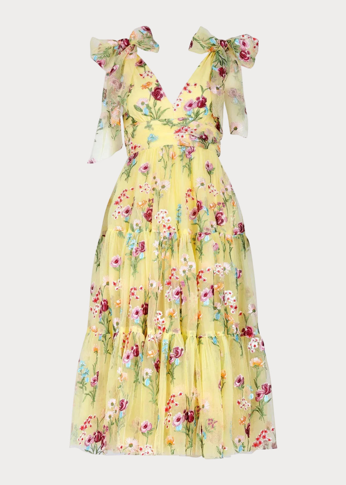 Margaret Floral Embroidered Midi Dress Yellow JessaKae