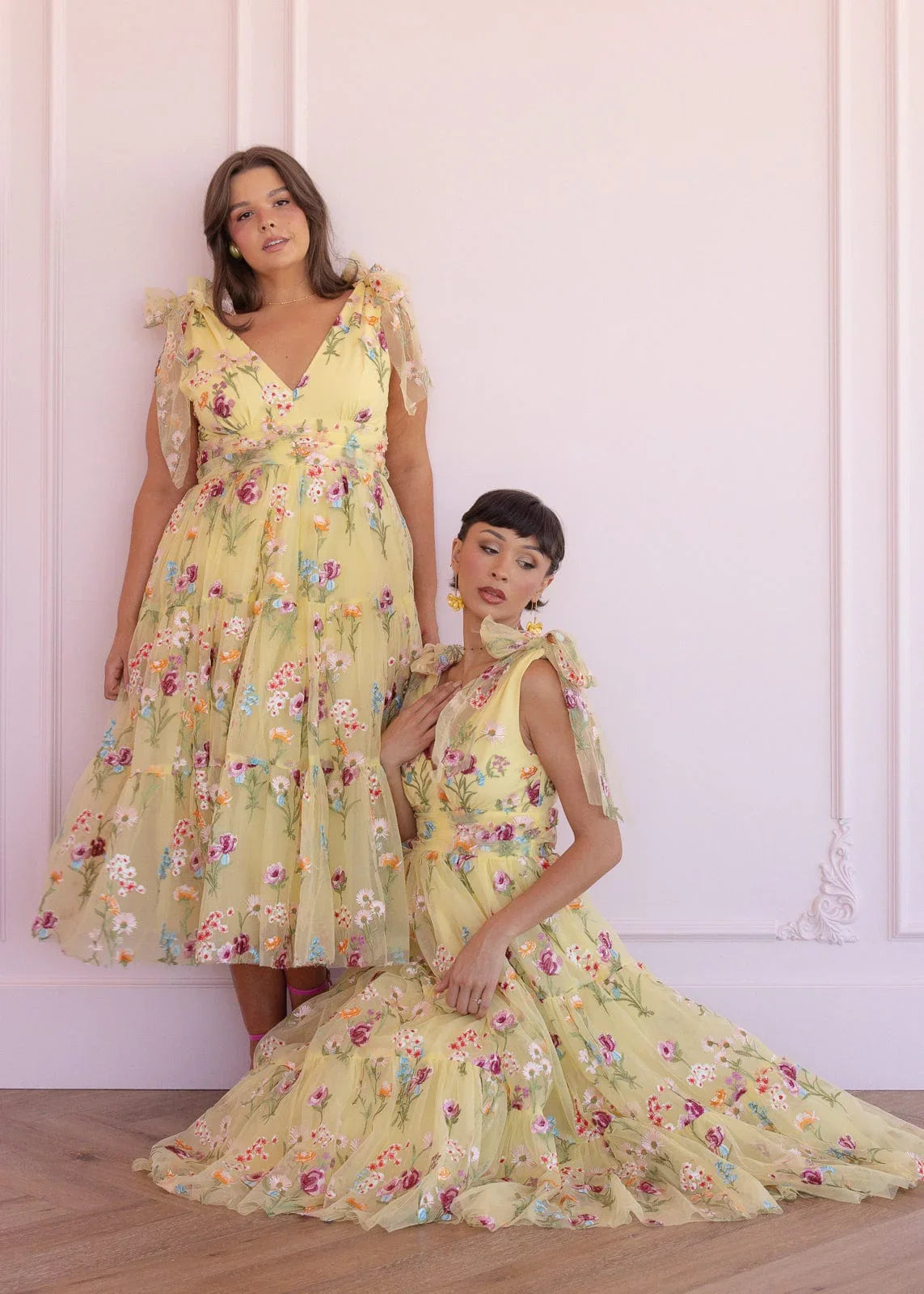 Margaret Floral Embroidered Midi Dress Yellow JessaKae